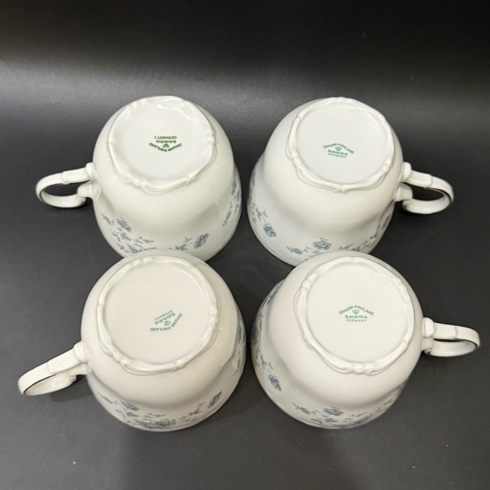 Set of 4 Vintage JOHANN HAVILAND Bavaria Germany Blue Garland Roses Tea Cups - Picture 4 of 10